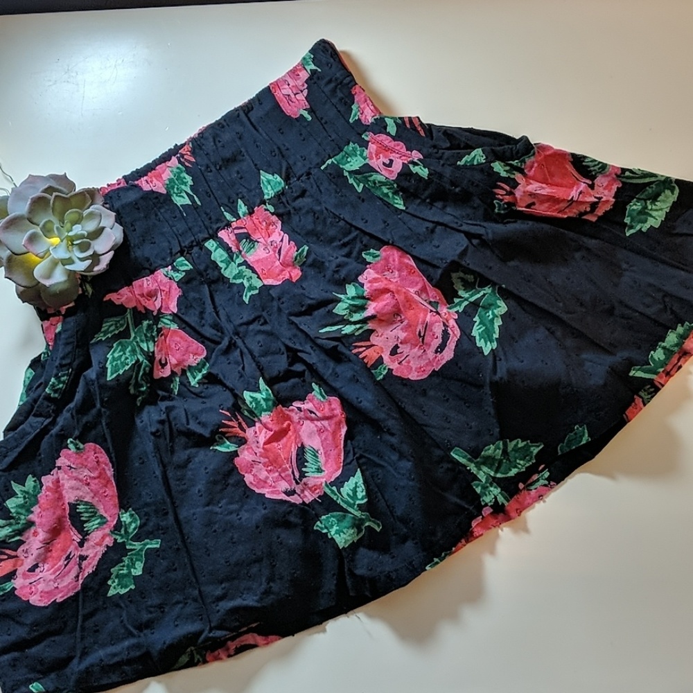 Floral Skirt - Pink & Black - Charlotte Russe